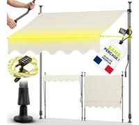 tillvex Store de Balcon 200 cm Sable avec LED avec manivelle - sans perçage - Résistant aux UV et réglable en Hauteur - Protection Solaire étanche