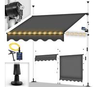 tillvex Store de Balcon 250 cm Gris avec LED avec manivelle - sans perçage - Résistant aux UV et réglable en Hauteur - Protection Solaire étanche