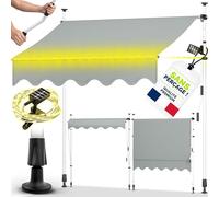tillvex Store de Balcon 350 cm Gris Clair avec LED avec manivelle - sans perçage - Résistant aux UV et réglable en Hauteur - Protection Solaire étanche