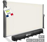 tillvex® Store latéral 160 x 400 cm extensible et opaque avec Housse de protection | Brise-vue pour balcon, jardin et terrasse | Support mural | Protection solaire en acier inoxydable | Contre le vent