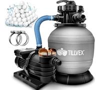 tillvex Système de Filtre à Sable 10 m³/h + 800g Boules de filtre - 7 Fonctions de Filtration | Filtre de Piscine avec indicateur de pression | Filtre à sable pour les bassins aquatiques & piscines