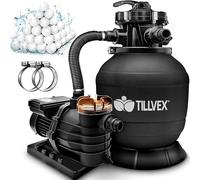tillvex Système de Filtre à Sable 10 m³/h + 800g Boules de filtre - 7 Fonctions de Filtration | Filtre de Piscine avec indicateur de pression | Filtre à sable pour les bassins aquatiques & piscines