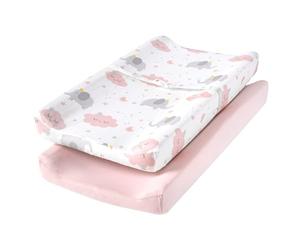 TILLYOU Changing Pad Cover Set, Jersey Knit Ultra Soft Unisex Diaper Change Table Sheets for Baby Boys Girls, Fit 32"/34''x16" Contoured Pad, Comfy Cozy 2-Pack Cradle Sheets, Elephant & Cloud, Pink