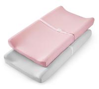 TILLYOU Ensemble de 2 housses de matelas à langer en jersey ultra doux pour bébé fille et garçon 81,3 x 40,6 cm - Confortables et hypoallergéniques - Rose pêche et gris clair