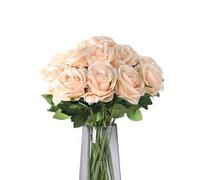 TILONKJ 12 Pièces Roses Artificielles à Longue Tige de 51 cm,Rose en Plastique d'un Réalisme Saisissant,Fleurs éternelles pour la Décoration,pour Bouquets de Mariée,Mariages,Jardins(Champagne)