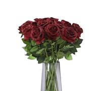 TILONKJ 12 Pièces Roses Artificielles Rouges,Rose à Tige Longue de 50 cm,Fleurs Artificielles comme des Vraies,pour Bouquets de Mariée,Mariages,Jardins,Cimetières(Bourgogne)