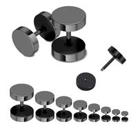 TILONKJ 8 Paires de Boucles D'oreille pour Homme Noires,Faux Plugs Noirs de 3 à 10 mm,Boucles D'oreille à Fermoir Plat,Faux Tunnels en Titane,Pour S'habiller et se Coordonner au Quotidien