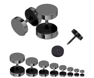 TILONKJ 8 Paires de Boucles D'oreille pour Homme Noires,Faux Plugs Noirs de 3 à 10 mm,Boucles D'oreille à Fermoir Plat,Faux Tunnels en Titane,Pour S'habiller et se Coordonner au Quotidien
