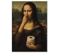 TILONKJ Poster Humour Salle de Bain & WC - Mona Lisa tenant du papier toilette et se bouchant le nez, Décoration Murale Drôle pour Toilettes, Art Mural Amusant sans Cadre, 40x30 cm (Adhésifs Inclus)
