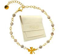 TILOVE - Bracelet en Pierre Naturelle Labradorite Lithothérapie pour Femme avec Trèfle Porte Bonheur en Acier Inoxydable. Conçu en France. Bracelet Chakra Bien Être. Idée Cadeau Femme, Fete des Mères