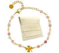 TILOVE - Bracelet en Pierre Naturelle Quartz Rose Lithothérapie pour Femme avec Trèfle Porte Bonheur en Acier Inoxydable. Conçu en France. Bracelet Chakra Bien Être. Idée Cadeau Femme, Fete des Mères