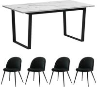Tilst ensemble pour salle à manger table à manger impression marbre blanc 90x160 4 chaises velours noir.