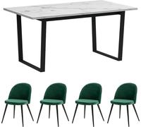 Tilst ensemble pour salle à manger table à manger impression marbre blanc 90x160 4 chaises velours vert.