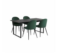 Tilst ensemble pour salle à manger table à manger impression marbre noir 90x160 4 chaises velours vert.