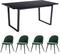 Tilst ensemble pour salle à manger table à manger impression marbre noir 90x160 4 chaises velours vert.