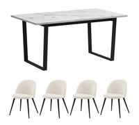Tilst ensemble pour salle à manger table à manger imprimé marbre blanc et 4 chaises velours beige.