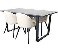 Tilst ensemble pour salle à manger table à manger imprimé marbre noir et 4 chaises velours beige.
