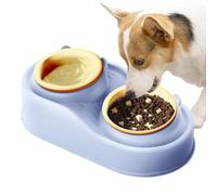 Tilted Cat Food Bowls | Raised Ceramic Pet Bowls | Anti-Vomiting Pet Bowls | Double Dish Pet Bowl Set | Tilted Raised Dog Bowls Non-Slip Base PP+Ceramic for Small Medium Large Size Dogs Cats Puppy