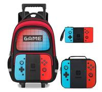 TILYTADLY Sac à dos à roulettes pour garçons - Sac à dos à roulettes pour adolescents, Ensemble sac à dos rouge-bleu