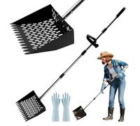 TILZIKA Râteau et pelle 2 en 1 en acier inoxydable de 25,4 cm, tamis à sable, poignée de 88,9 à 160 cm | Poignée ergonomique facile à nettoyer pour poulailler, étals de chèvre/cheval et déchets