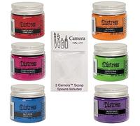 Tim Holtz Distress Lot de 7 paquets de vernis à gaufrer 6 couleurs vives, pomme bondue, framboise cueillie, océan salé, citron torsadé, miel sauvage, violet flété et lot de 3 cuillères Carnora