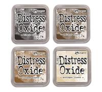 Tim Holtz Ranger Détresse Oxyde Ensemble de Cartouches d'encre E - 4 Coussinets 7,6 x 7,6 cm - Noir de suie, Teinte Noyer, Photo, Vintage et Antique en Lin