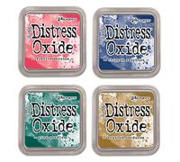 Tim Holtz Ranger Détresse Oxyde Ensemble de Cartouches d'encre M - Festive Baies, Puce Sapphire, Aiguilles de pin, et brossé en Velours côtelé pour Novembre 2018