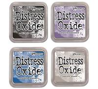 Tim Holtz Ranger Distress Lot d'encre oxyde - Quatre tampons de 7,6 x 7,6 cm (N - Ciel nocturne : suie noire, concorde poussiéreuse, jeans délavés et pierre ponce)