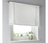Tim - Store romain - Blanc - 100 % coton - Rideau maison de campagne avec cordon de serrage - Largeur 60 cm x hauteur 100 cm