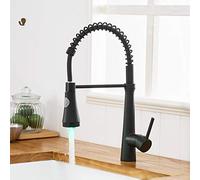 TIMACO Cuisines de robinet LED avec ressort en spirale, raccords d'évier pivotants à 360 °, robinetterie de cuisine et douche coulissante - Haute pression, noir