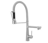 TIMACO Grand robinet de cuisine à ressort en spirale, 56,8 cm, 360°, pivotant, avec deux becs, robinet de cuisine et buse à main, haute pression, nickel brossé