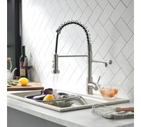 TIMACO robinet de cuisine 3 voies avec douchette extensible, rotatif à 360°, 3 en 1 pour filtre à eau, ressort hélicoïdal double levier, haute pression