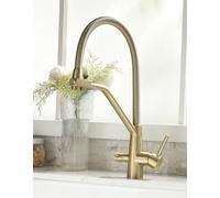 TIMACO Robinet de cuisine 3 voies en or, mitigeur de cuisine pivotant à 360°, avec robinet 3 en 1 pour filtre à eau, mitigeur à ressort spiralé pour eau potable avec double levier, haute pression, or