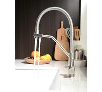 TIMACO Robinet de cuisine à 3 voies, robinet de lavabo de cuisine 3 en 1 avec bulleur d'eau doux et bec d'eau pure, robinet d'eau potable 3 en 1 avec double levier, mitigeur à 3 voies avec ressort