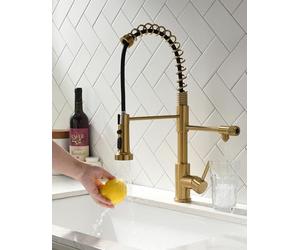 TIMACO Robinet de cuisine à 3 voies, robinet d'évier de cuisine 3 en 1 avec pulvérisateur extractible, robinet d'eau potable 3 en 1 avec double levier, mitigeur à 3 voies avec ressort rotatif à 360°