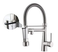 TIMACO Robinet de cuisine avec douchette amovible - pivotant à 360 ° - nickel brossé - mitigeur et douchette rétractable - mitigeur d'évier haute pression