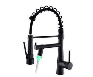 TIMACO Robinet de cuisine avec ressort en spirale robinet et douchette (Robinet de cuisine LED noir)