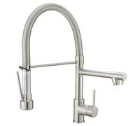 TIMACO Robinet de cuisine, douchette extensible avec blocage, pivotant à 360°, avec ressort en spirale, mitigeur monocommande, robinet d'évier haute pression, nickel brossé