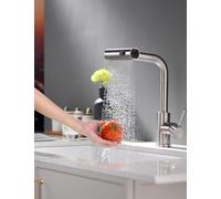 TIMACO Robinet de cuisine extensible - Robinet de cuisine pivotant à 360° - Mitigeur pour cuisine - Mitigeur à une seule poignée pour évier de cuisine, Nickel brossé