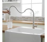 TIMACO Robinet de cuisine, Mitigeur de cuisine haute pression avec pommeau extractible, Robinets de cuisine, Mitigeur d'évier, Nickel brossé