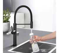 TIMACO Robinet de cuisine noir avec douchette extensible - Pivotant à 360° - Pulvérisateur pull-down - Haute pression