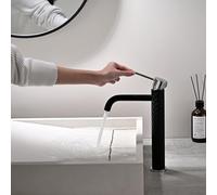 TIMACO Robinet de Lavabo et Salle de Bain Mitigeur Monocommande Eau Froide et Chaude, Noir et Chrome
