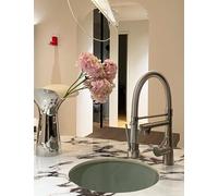 TIMACO Robinetterie de cuisine avec douchette à serrure, mitigeur monocommande et pulvérisateur pull-down - Haute pression (nickel brossé), robinet de cuisine, robinet d'évier à ressort hélicoïdal