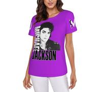 Timbaillery Michael King Jackson T-shirts Hauts pour femme - Icône pop classique - T-shirt à manches courtes - Impression graphique - Hip Hop - T-shirts pour fans - Cadeau, M