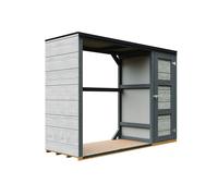 Timbela Abri bûches + remise fermée en bois traité 2 x 0,75 m - H. 1,6 m + peinture - M981-TERRA BROWN