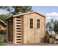 Timbela Abri de jardin en bois de pin brut avec bûcher 19 mm - 5 m² - M386C