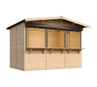 TIMBELA Abri de Jardin en Bois M150AZ - Kiosque Bois - Stand Marché avec 3 Fenêtres + Volets roulants, L336xP263xH232 cm / 6 m², Facile à Monter et à Démonter, Bar Jardin