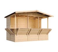 TIMBELA M150B Maison de Jardin en Bois - Étal de Marché avec 5 Fenêtres, L336xP263xH232 cm / 6 m², Facile à Monter et à Démonter, Bar Jardin, Abri de Jardin