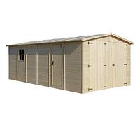 TIMBELA Garage en Bois Naturel - Abri de Jardin H222X616x324 cm/18 m² - Construction de Panneaux- Chalet en Bois pour vélos, Rangement Outils