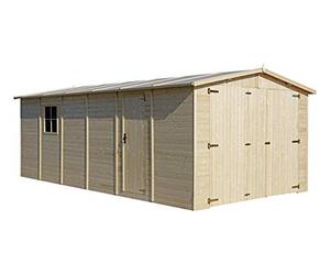 TIMBELA Garage en Bois Naturel - Abri de Jardin H222X616x324 cm/18 m² - Construction de Panneaux- Chalet en Bois pour vélos, Rangement Outils